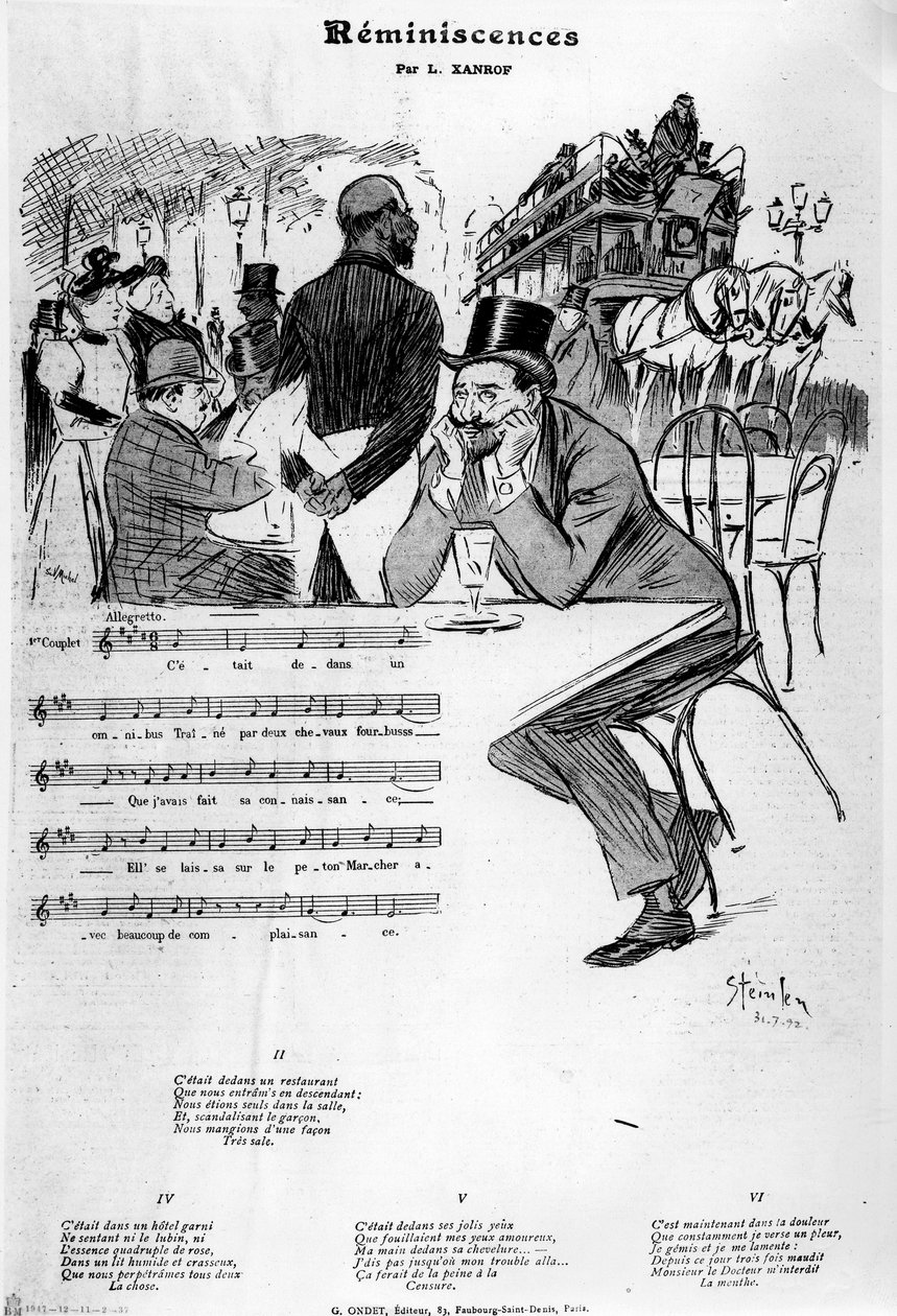 Noty pro „Reminiscences“ od Leona Xanrofa, 1892 od Théophile Alexandre Steinlen