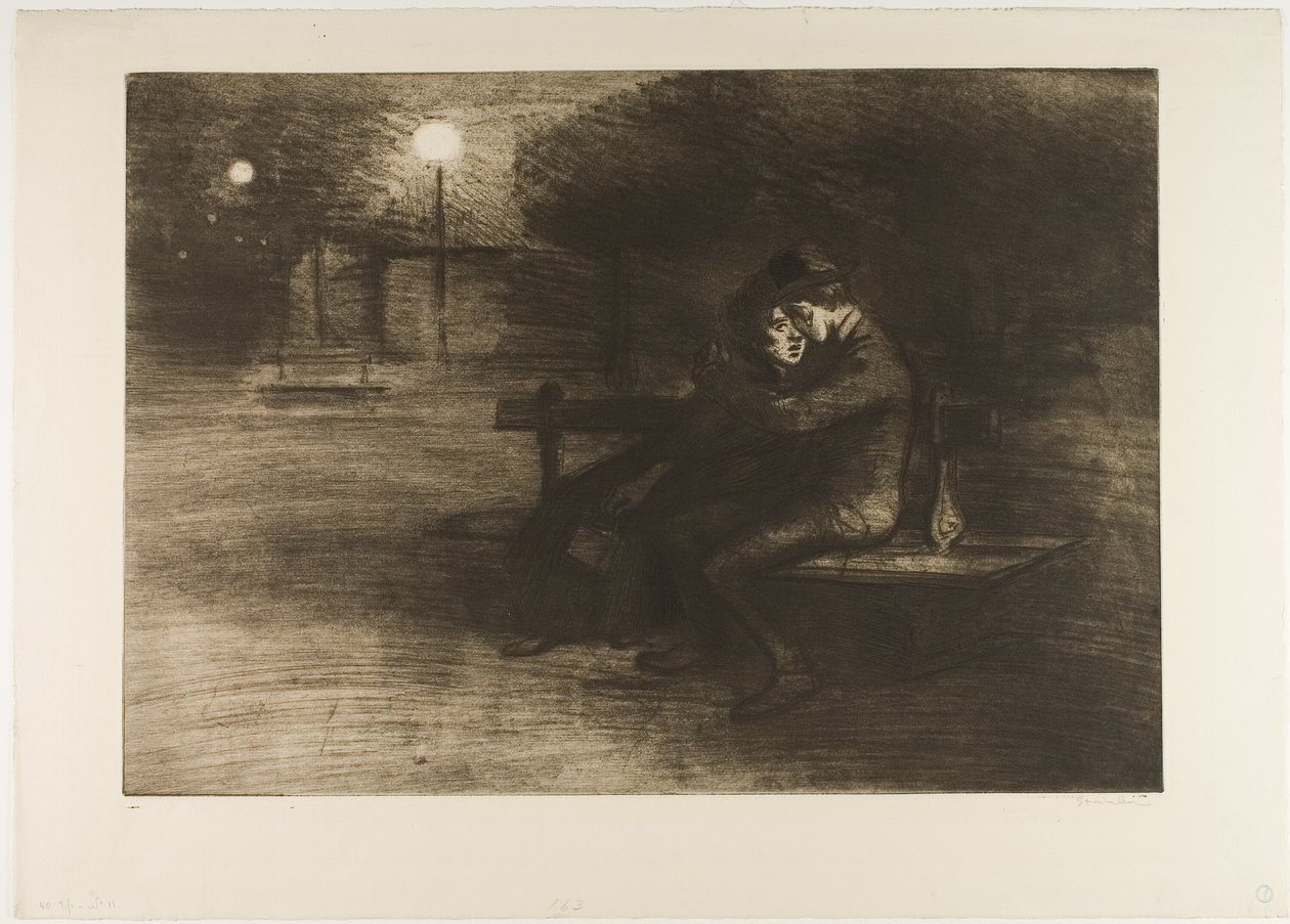 Milenci na lavičce od Théophile Alexandre Pierre Steinlen