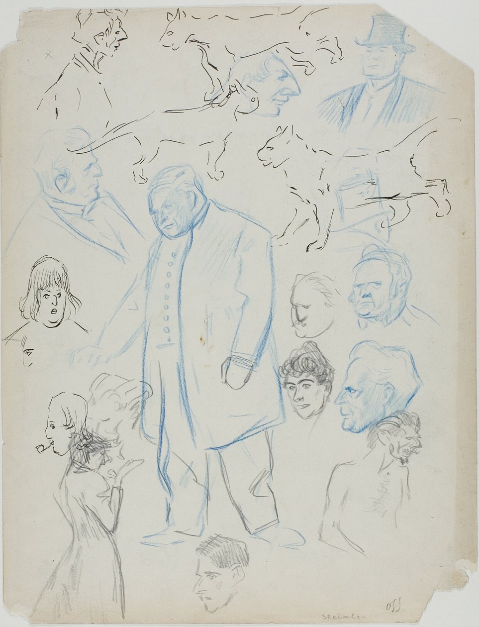 List s náčrtky: Muži, ženy a kočky (recto); list s náčrty: Muži a ženy (verso) od Théophile Alexandre Pierre Steinlen