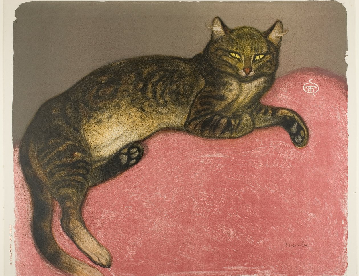 Zima: Kočka na polštáři od Théophile Alexandre Pierre Steinlen