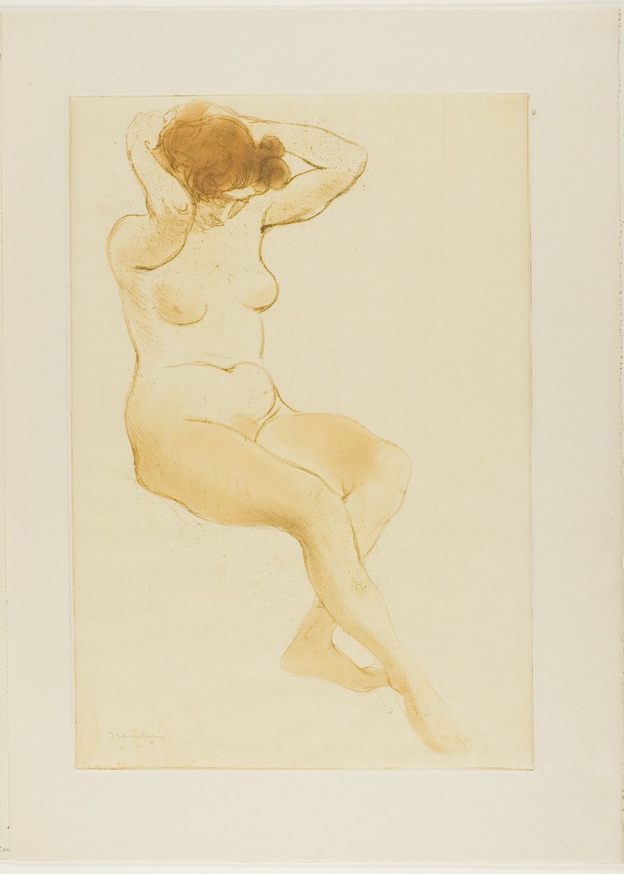 Žena si upravuje vlasy, pohled ze tří čtvrtin od Théophile Alexandre Pierre Steinlen