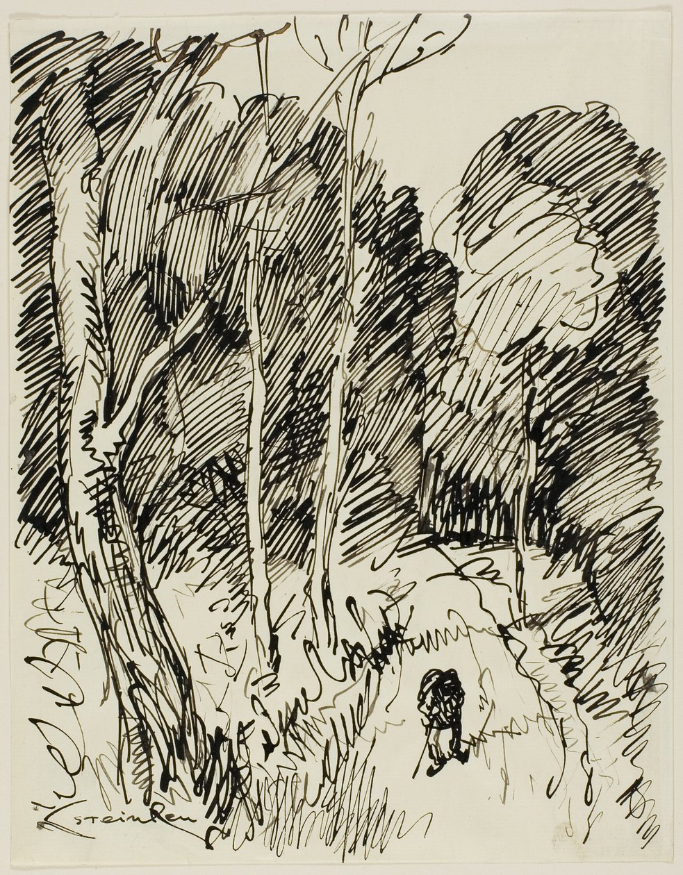 Zalesněná krajina s tulákem od Théophile Alexandre Pierre Steinlen