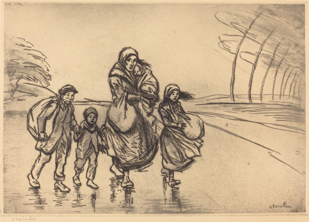 V dešti: Matka a děti od Théophile Alexandre Steinlen
