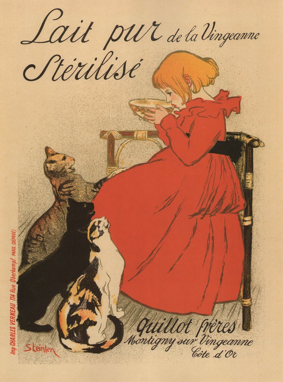 Čisté sterilizované mléko z plakátu Vingeanne, 90. léta 19. století od Théophile Alexandre Steinlen