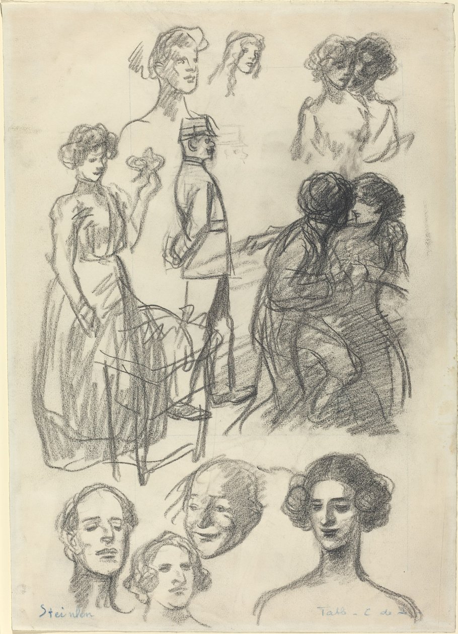 Náčrtky pro milovníky na lavičce, konec 19.-začátek 20. století. od Théophile Alexandre Steinlen