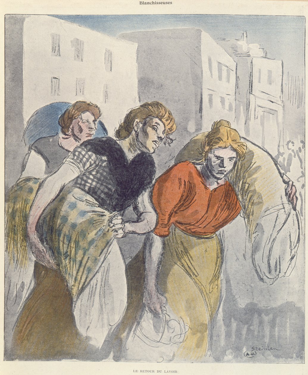 The Washerwomen Returning from Wash House, konec 19. století od Théophile Alexandre Steinlen