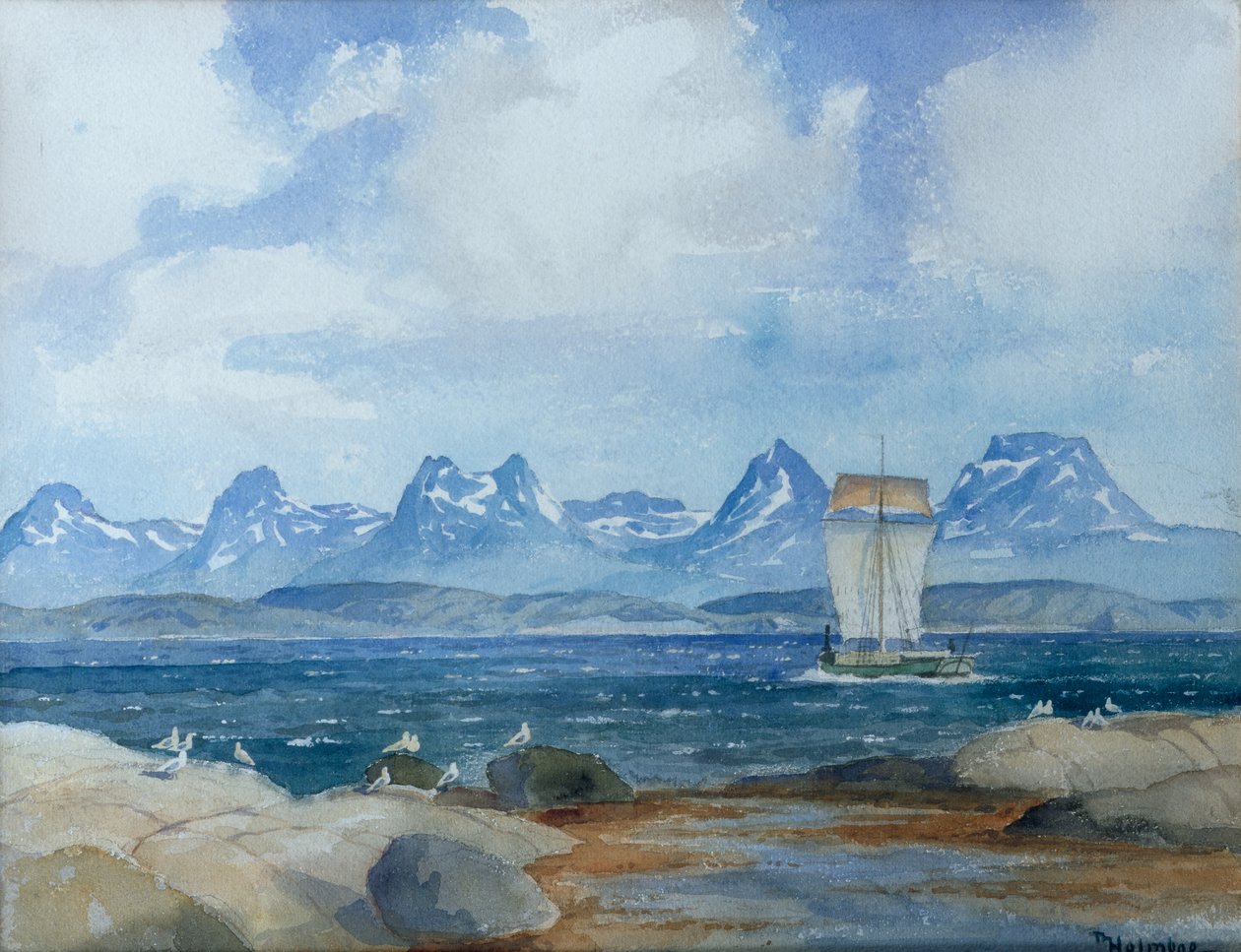 Severská rybářská loď v krajině fjordu (foto) od Thorolf Holmboe