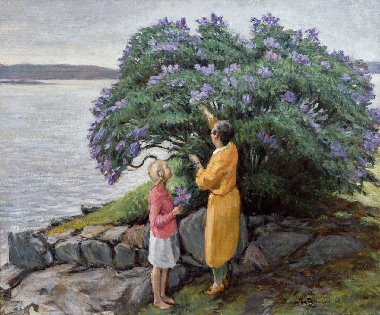 Žena a dítě u šeříkového keře od Thorvald Torgersen