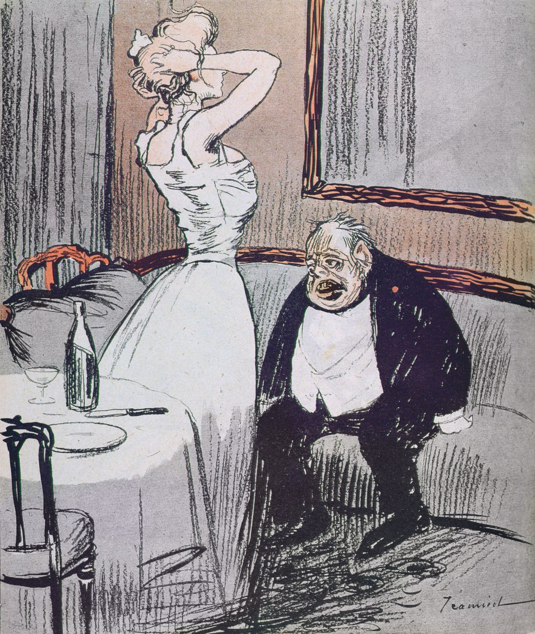 Prostitutka a starý muž z časopisu LAssiette Au Beurre, hospoda. 1907 od Tiamirol