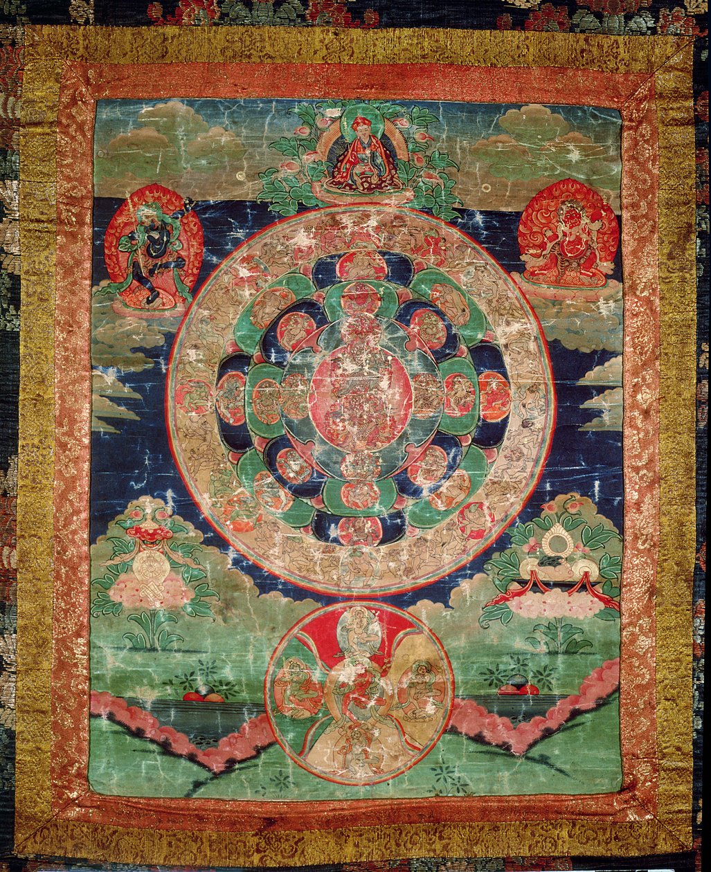 Bardo Mandala, thangka zobrazující období mezi smrtí a reinkarnací (kvaš na látce) od Tibetan School