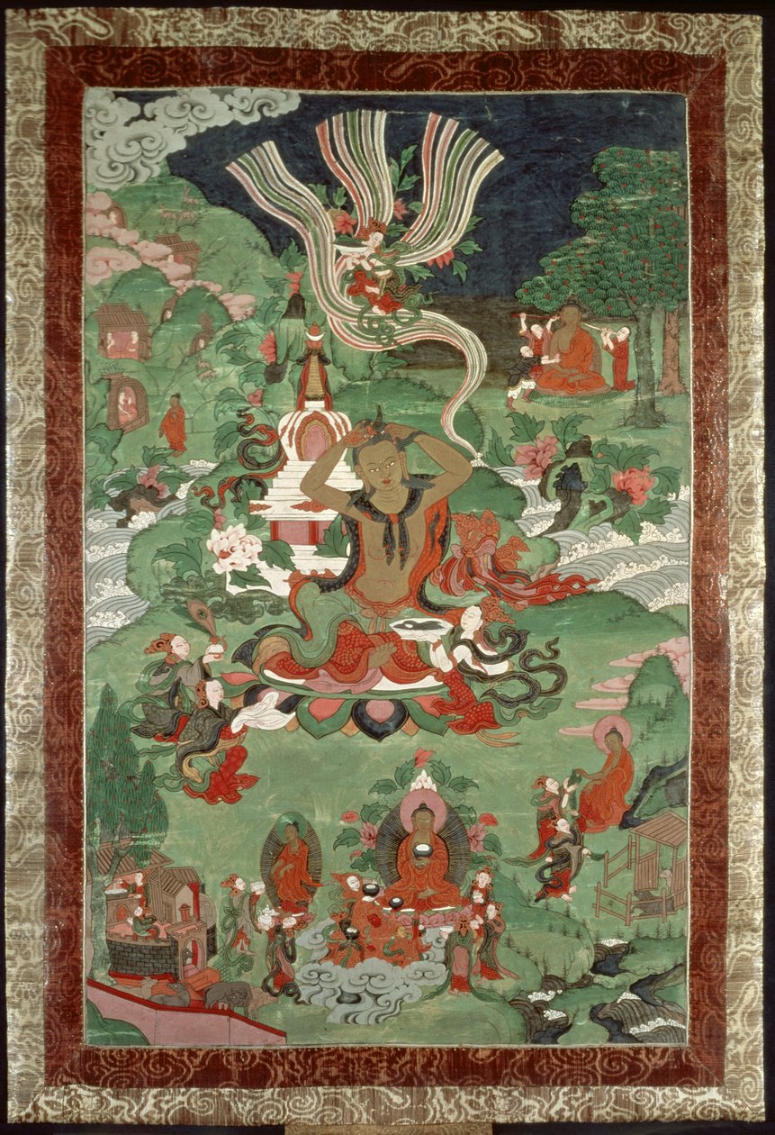 Buddha stříhání chomáč vlasů, prapor tibetského chrámu od Tibetan School