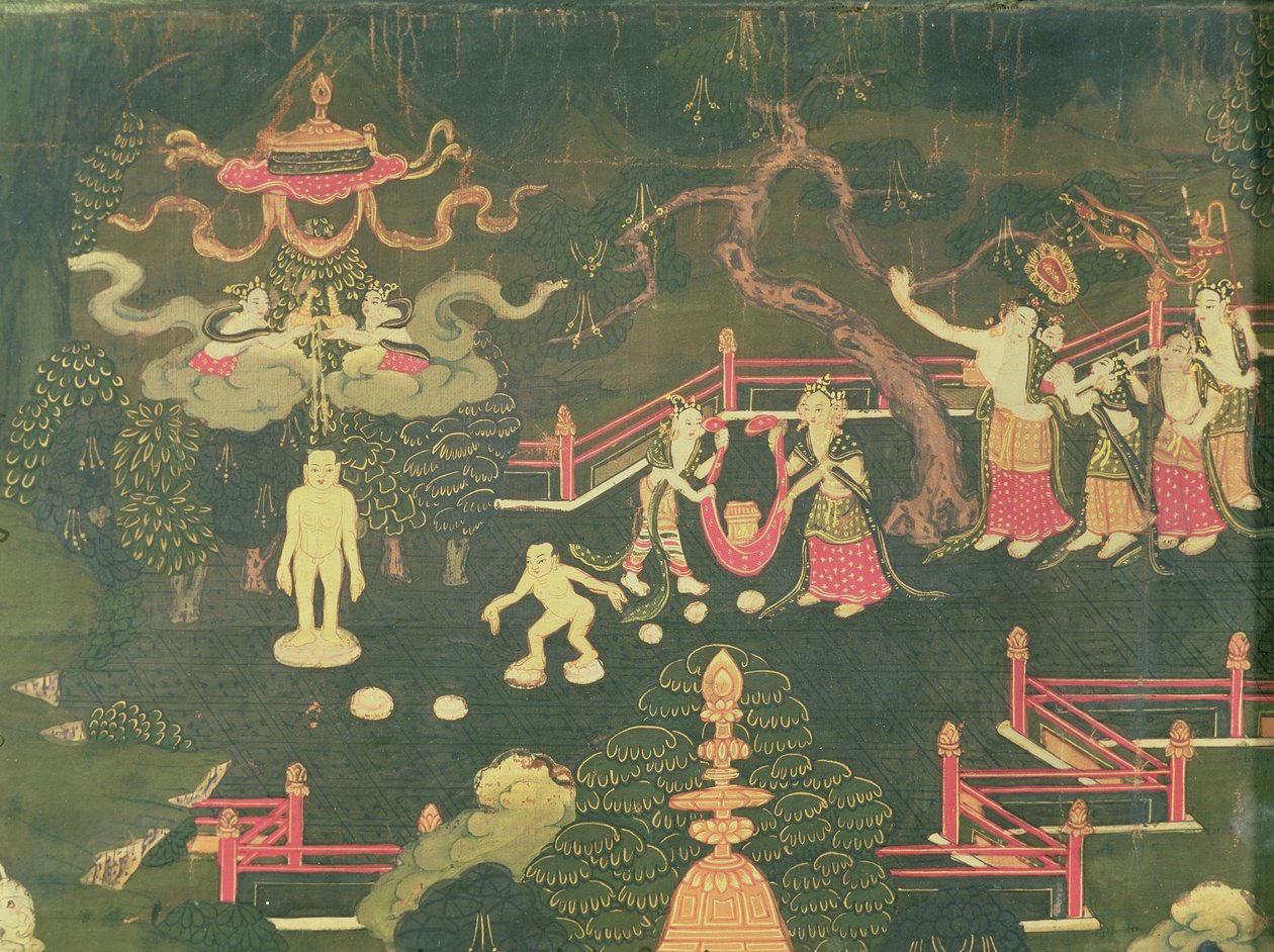 Život Buddhy Šákjamuniho, detail jeho dětství od Tibetan School