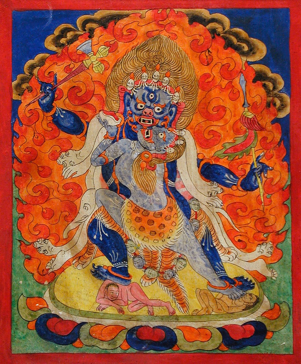 Děsivé božstvo v Yab-Yum, 19. století (minerální pigmenty na bavlněném plátně) od Tibetan School