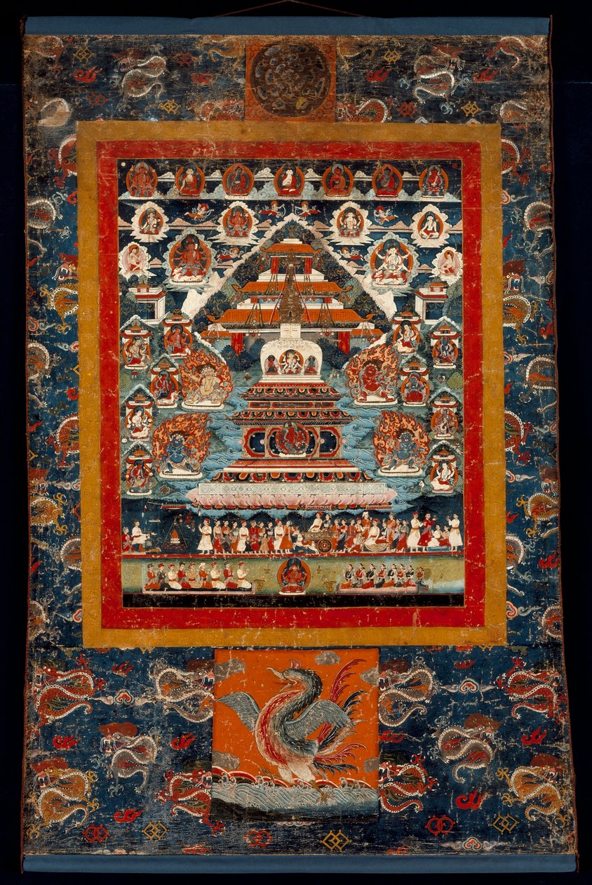 Uctění památky Thangka za Bhimaratha Rite, 1850-75 (minerální pigmenty na bavlněné tkanině) od Tibetan School