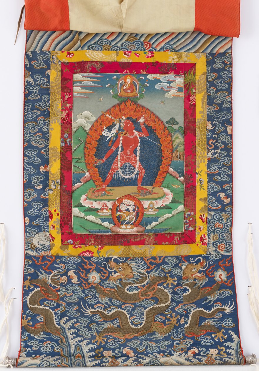 Dákini, malba 19. století, textilní bordury 19. a 18. století od Tibetan School