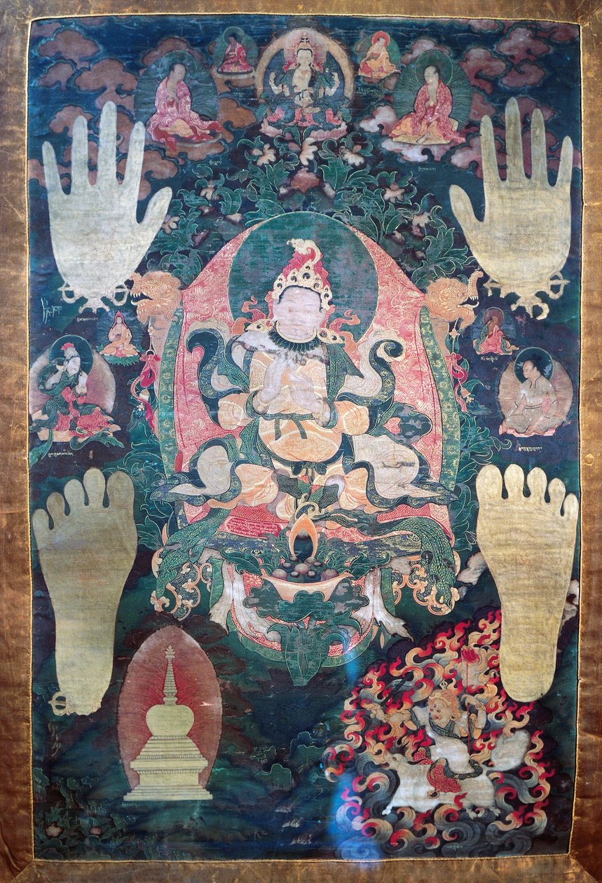Gnya-Khri btsan-Po, legendární první král Tibetu, reinkarnace bódhisattvy Avalokitesvara, jednoho z časných a duchovních vůdců Tibetu, malba na plátno, tibetská civilizace od Tibetan School
