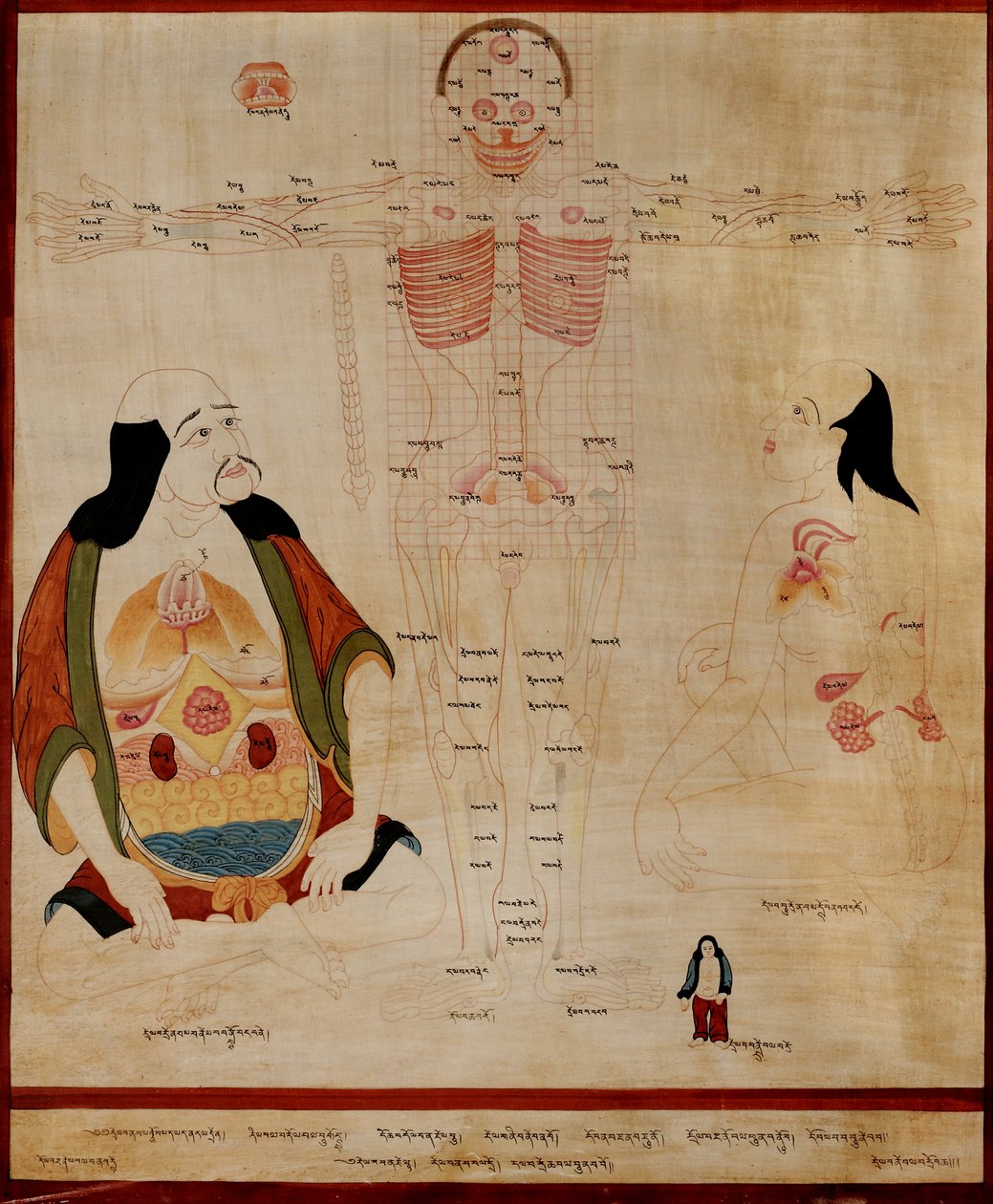 Rukopis zobrazující meridiánové body; od Tibetan School