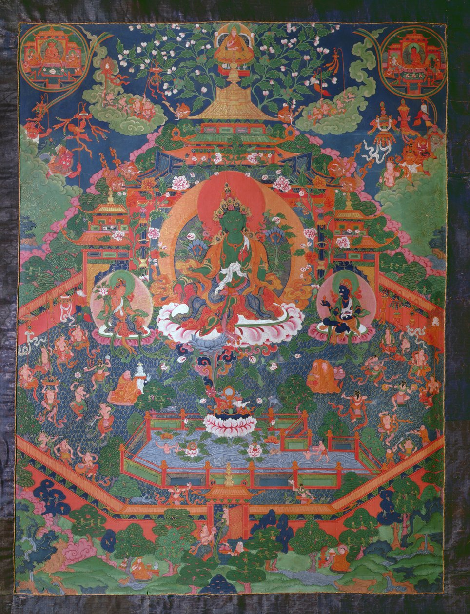 Thangka zobrazující Zelenou Taru (kvaš na textilu) od Tibetan School