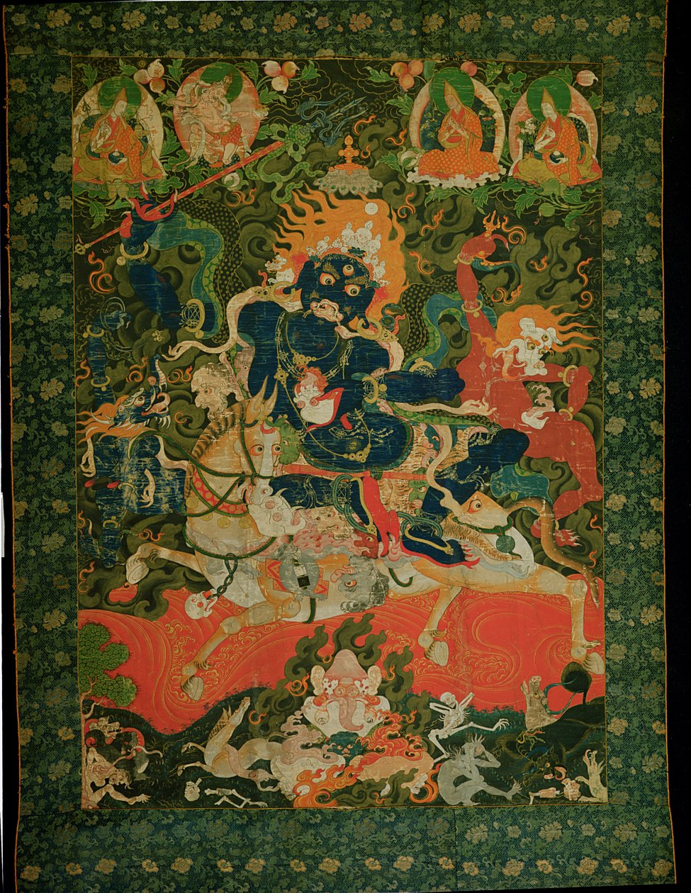 Obraz Thangka zobrazující Shridevi, z kláštera Tashilhumpo, 17.–18. století (malba na tvrzené bavlně) od Tibetan School