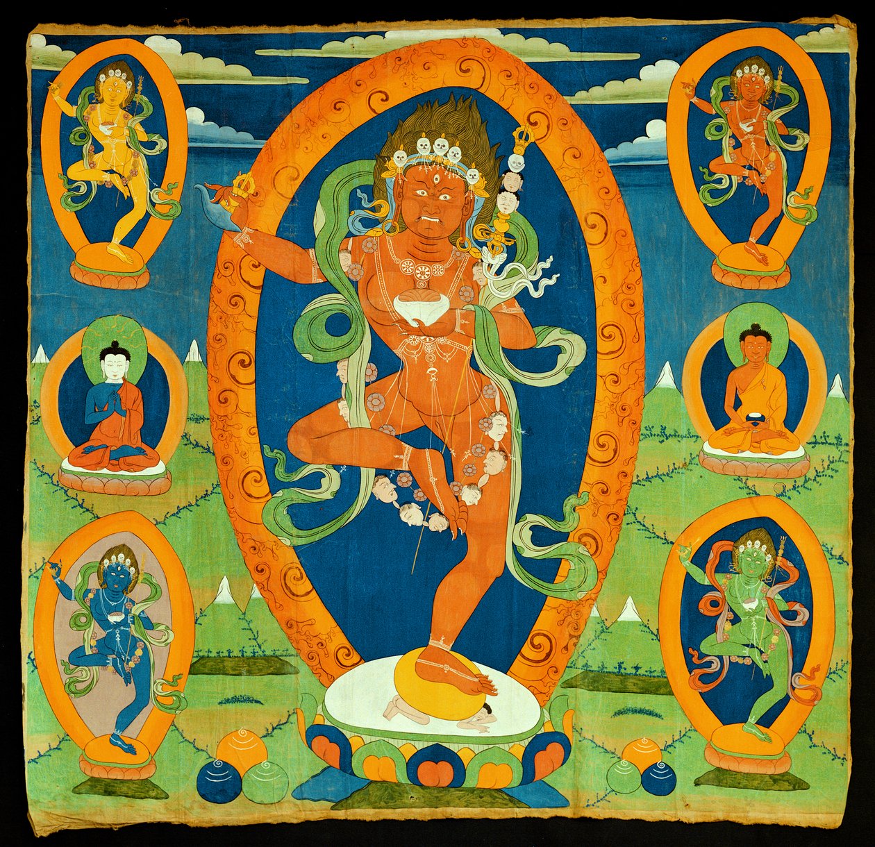 Obraz Thangka zobrazující Dákini Vadžravarahi (Do rje pag mo), tibetština, 19. století (distemper na kaliku) od Tibetan School