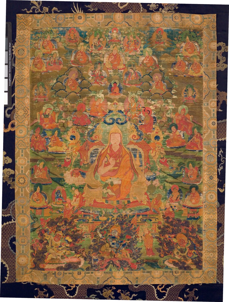 Třetí pančhenlama Losan Penden Yeshe (kvaš na látce) od Tibetan School
