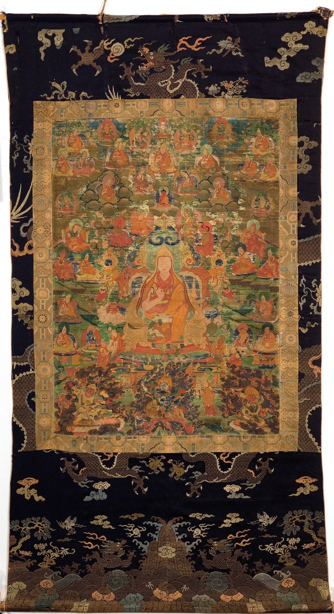 Třetí pančhenlama Losan Penden Yeshe (kvaš na látce) od Tibetan School