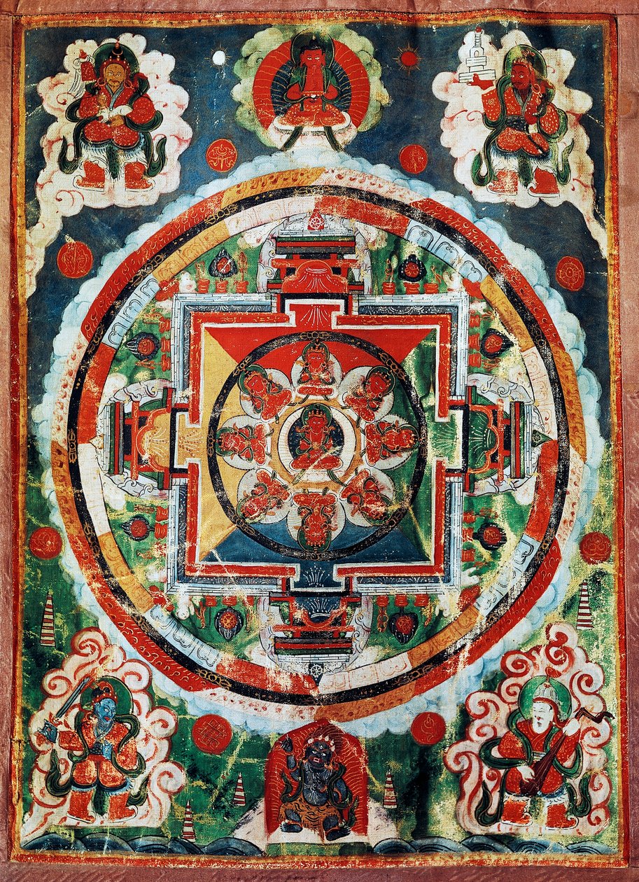 Tibetská mandala známá jako čtyři nebeští králové, tibetská civilizace od Tibetan School