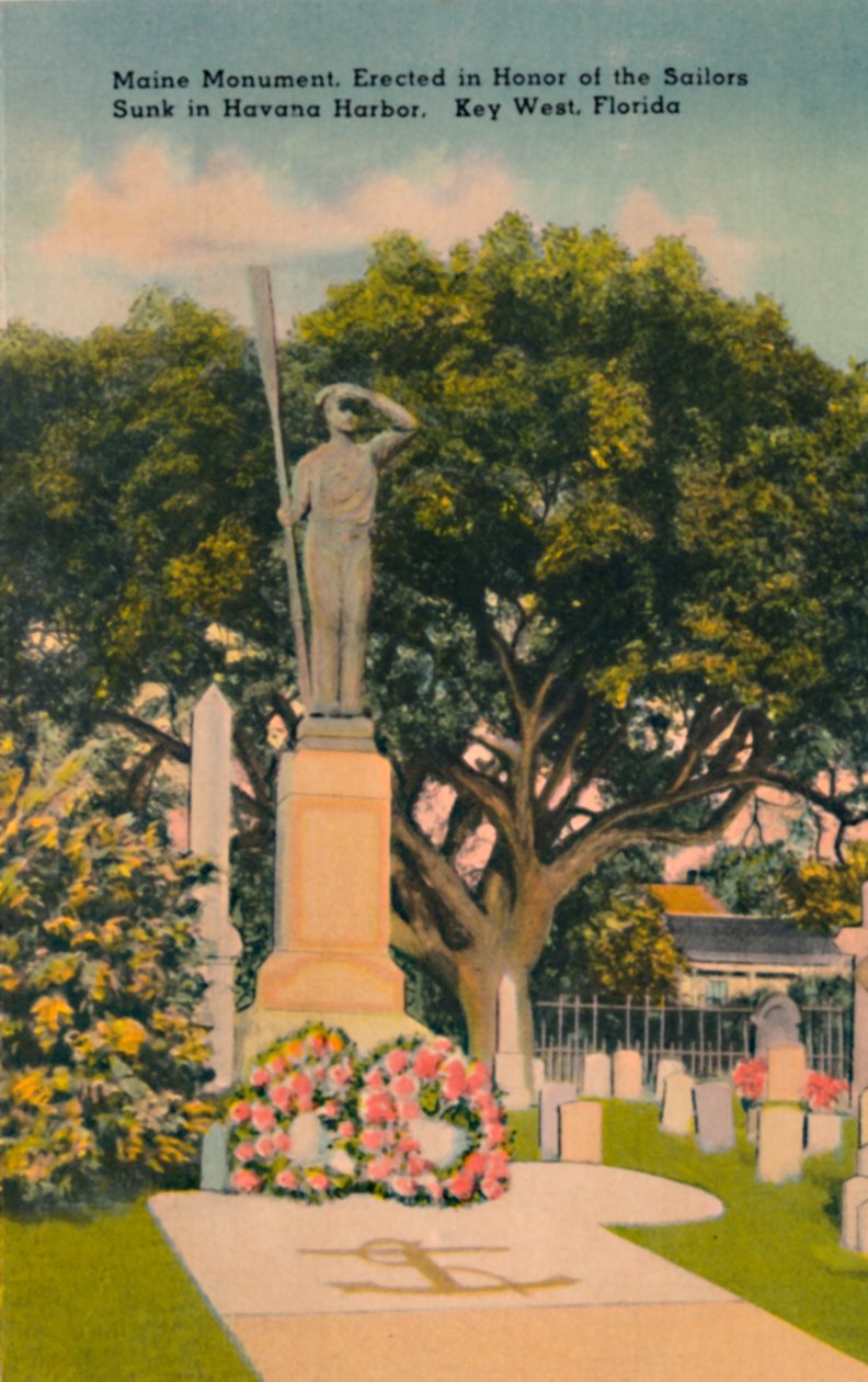 Maineův pomník na počest námořníků potopených v havanském přístavu. Key West, Florida, 40. léta 20. století od Tichnor Brothers