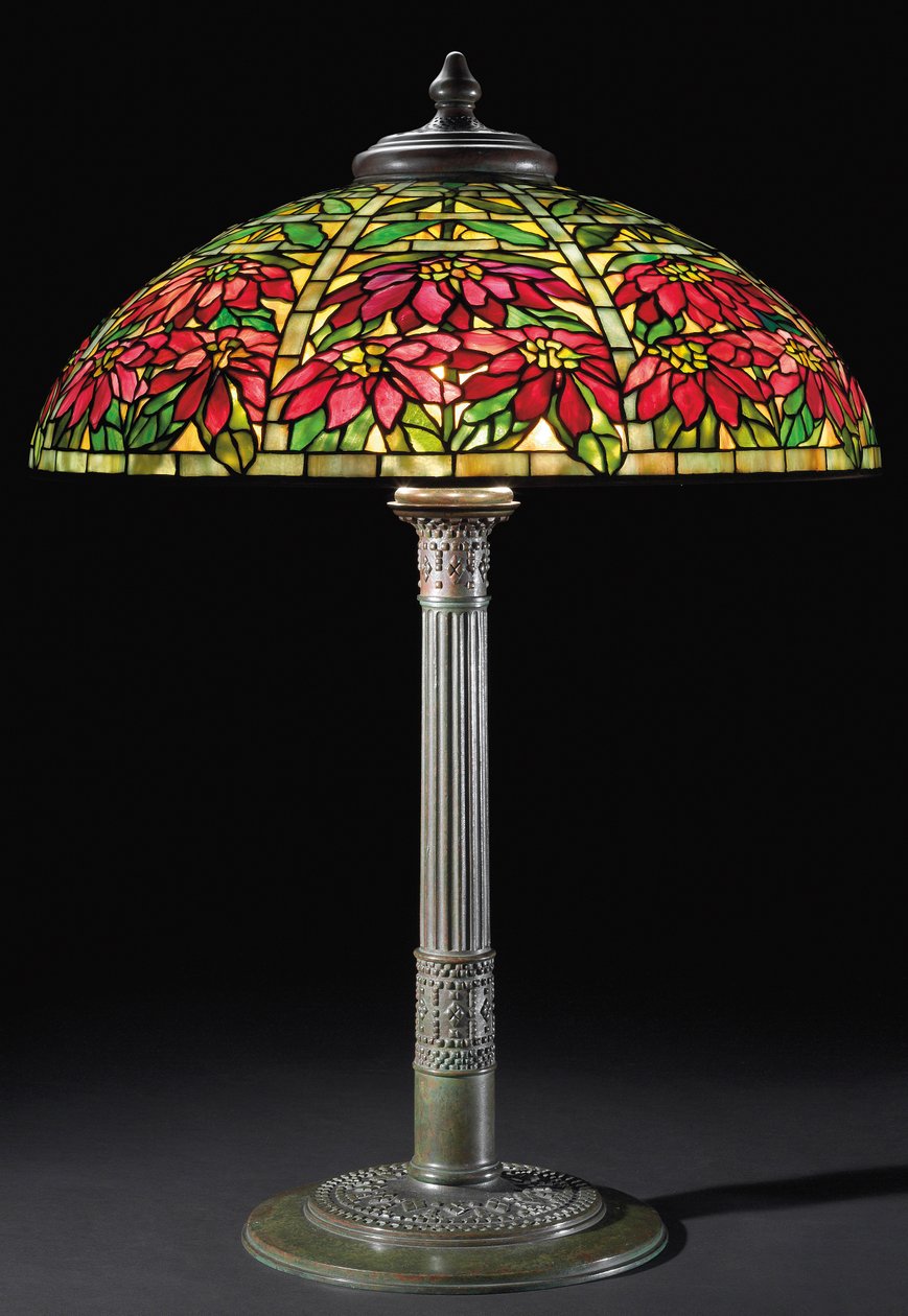 Stolní lampa Poinsettia, cca 1910 (olovnaté sklo a bronz) od Tiffany and Company
