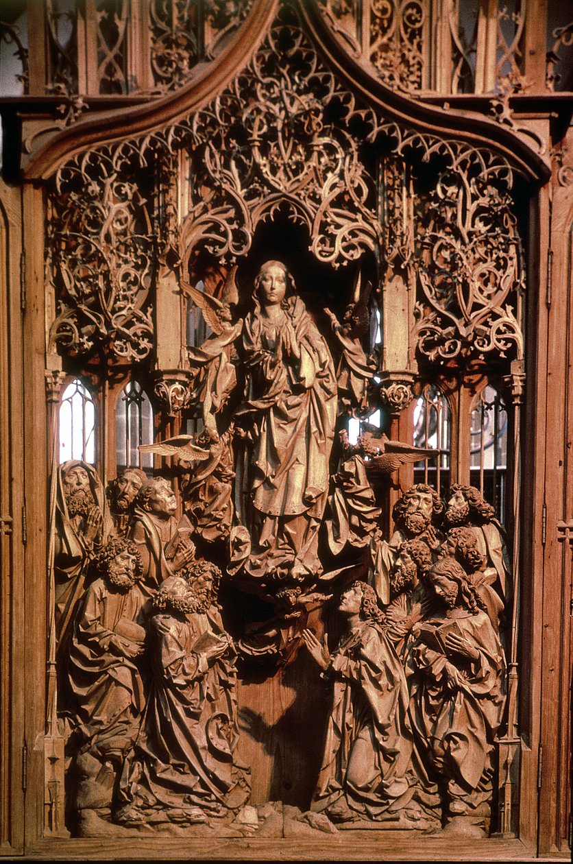 Nanebevzetí Panny Marie, centrální panel Marienaltar, 1505-10 (lipové dřevo) od Tilman Riemenschneider