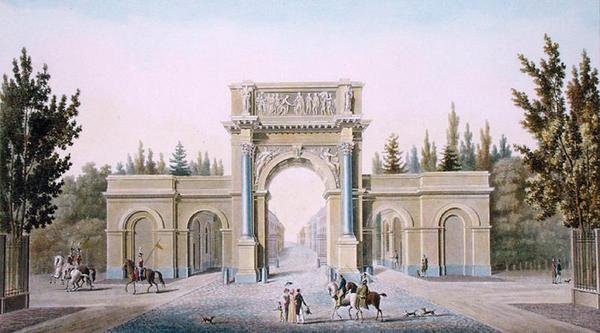 Porte de Guillaume, Brusel, z „Výběr z nejvýznačnějších památek, budov a domů Nizozemského království“ od Pierra Jacquese Goetghebuera, vyryto autorem, vydáno 1827 (akvatinta) od Tilman Francois (after) Suys