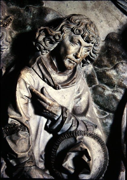 Hrob Jindřicha II. (973-1024) a jeho manželky Kunigundy, detail sv. Vavřince od Tilman Riemenschneider