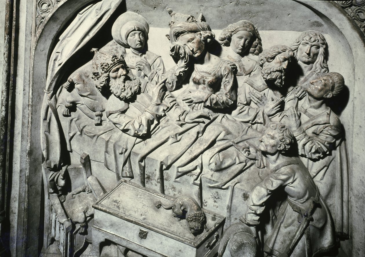 Hrob Henriho II 973-1024 a jeho manželky Kunigunde, detail smrti císaře, kámen 1499-1513 od Tilman Riemenschneider