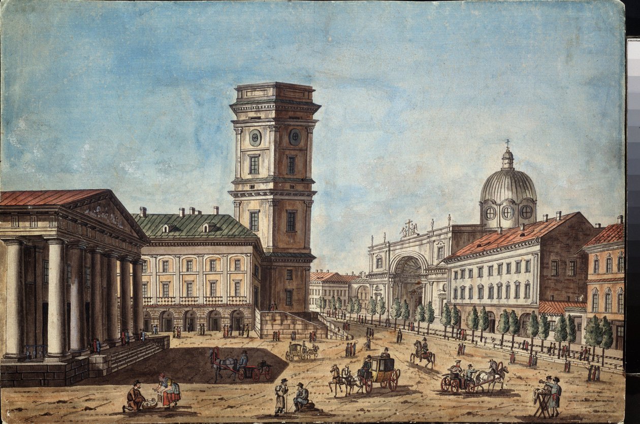 Pohled na Něvský prospekt v Petrohradě (Pohled na Něvský prospekt v Petrohradě) - Dílo Timofeje Alexejeviče Vasiljeva (1783-1838), akvarel a inkoust na papíře, cca 1810 - ruské umění od Timofei Alexeyevich Vasilyev