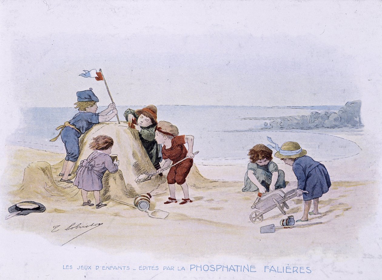 Dětské hry: děti staví hrad z písku - dess. de Lobrichon, ed. od Phosphatine Falières, v.1920 od Timoleon Marie Lobrichon