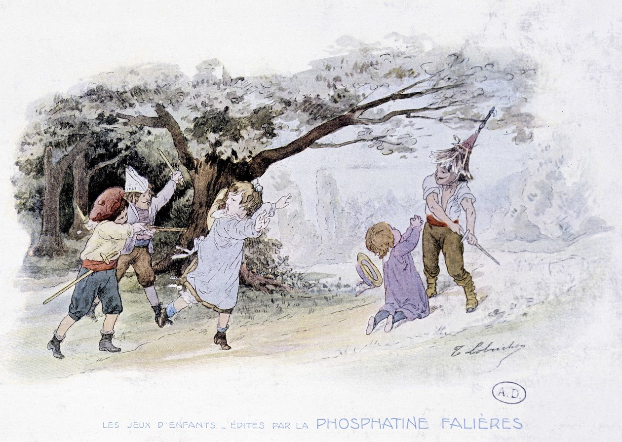 Dětské hry: děti hrají válku, vojáci - dess. de Lobrichon, ed. od Phosphatine Falières, v.1920 od Timoleon Marie Lobrichon