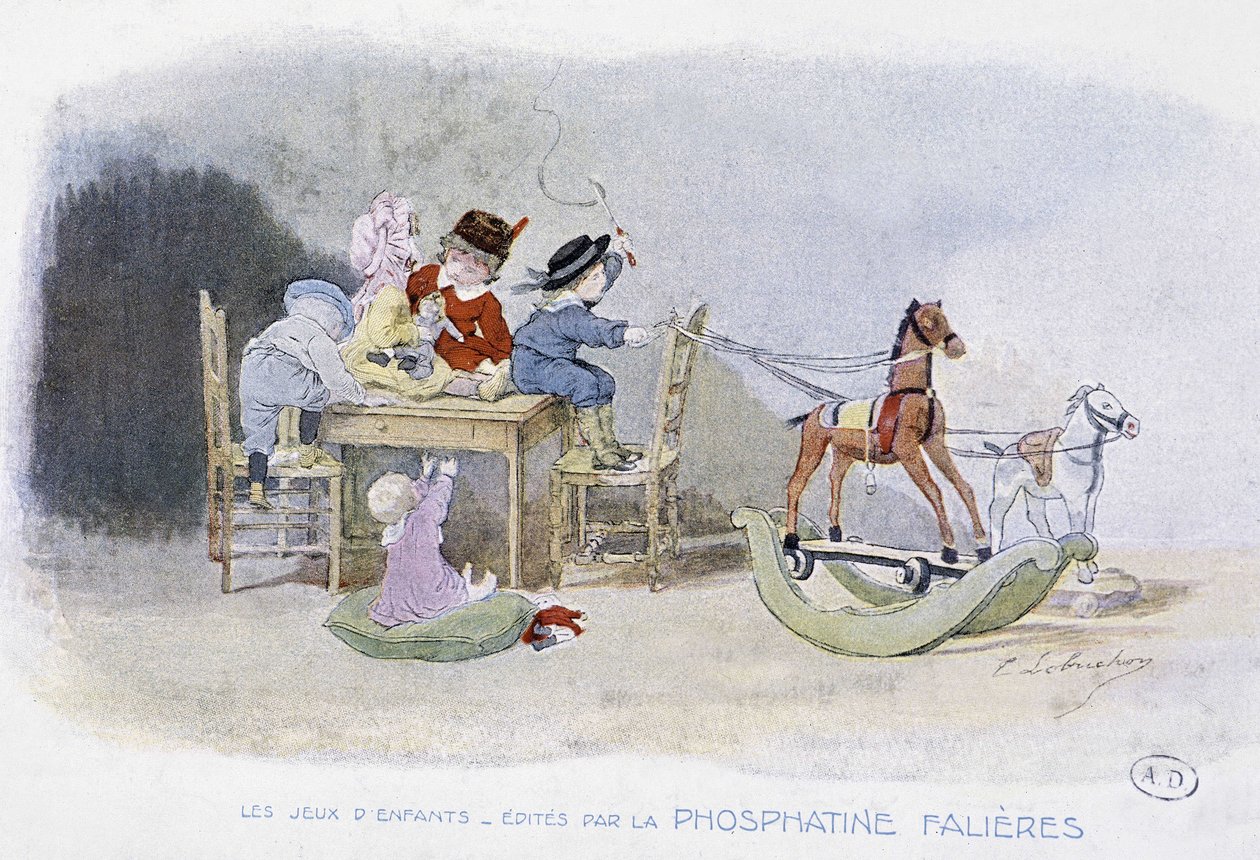 Dětské hry: houpací koníci - dess. de Lobrichon, ed. od Phosphatine Falières, v.1920 od Timoleon Marie Lobrichon
