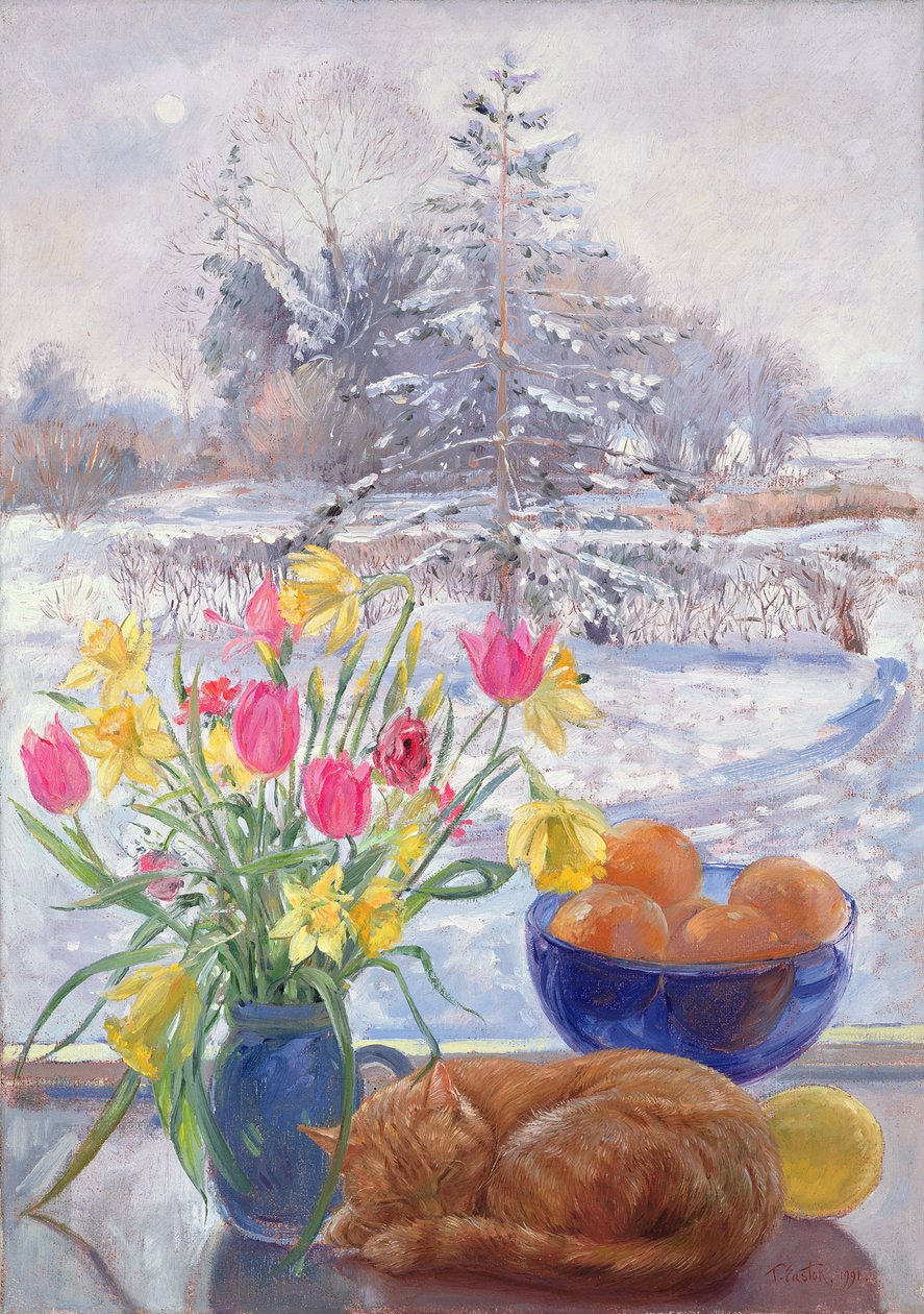 Schoulená kočka s květinami od Timothy Easton