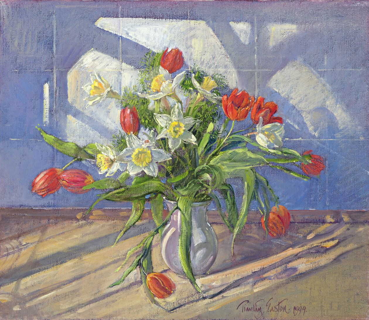 Jarní květiny s odrazy oken, 1994 od Timothy Easton