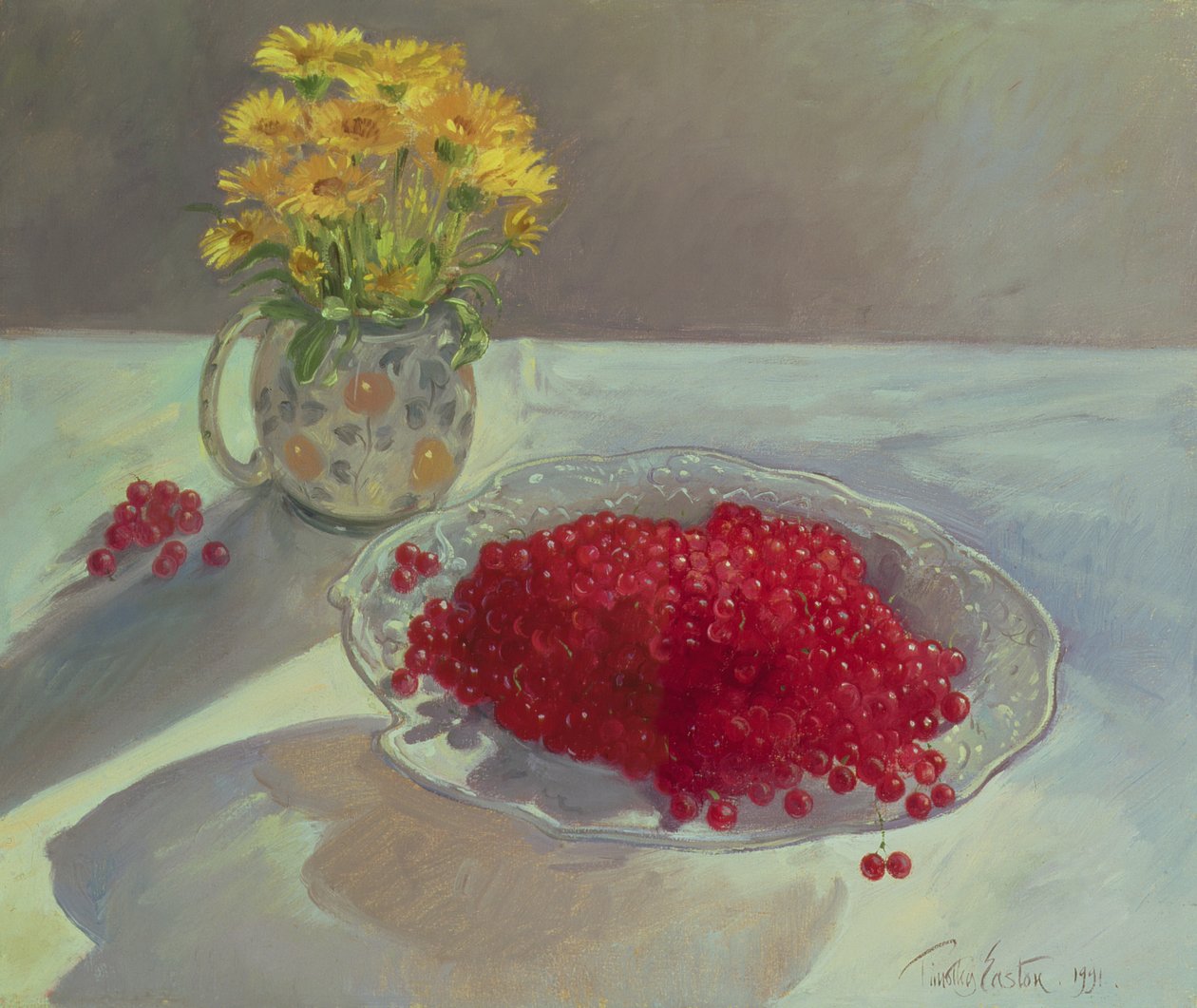 Zátiší s červeným rybízem a měsíčkem, 1991 od Timothy Easton