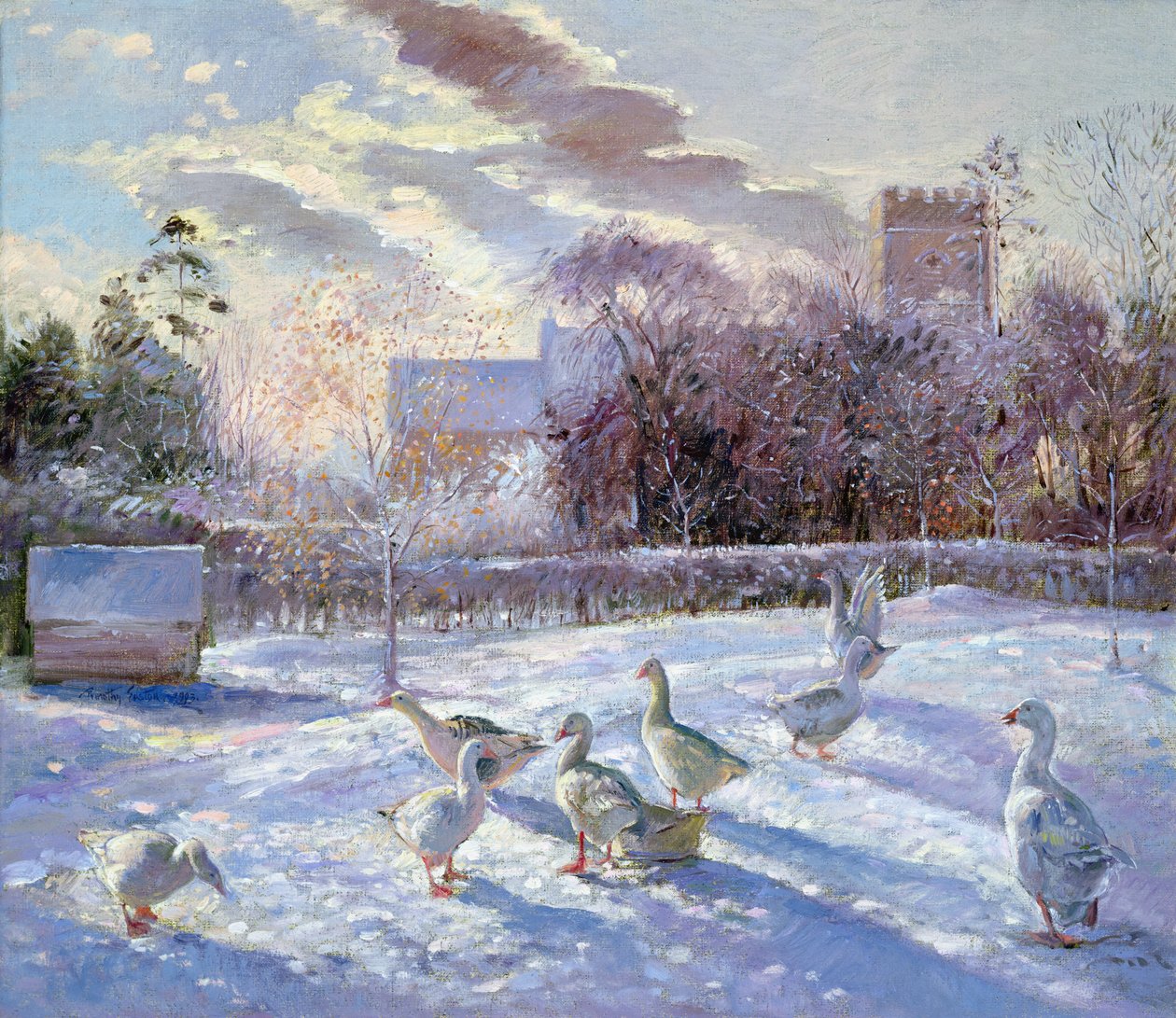 Zimní husy na kostelní louce od Timothy Easton