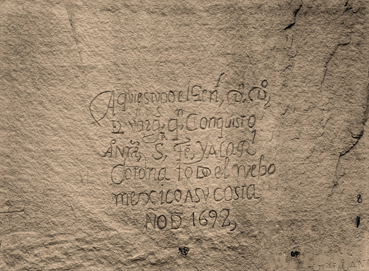 Historické španělské záznamy o dobytí; jižní strana Inscription Rock, N. M. od Timothy H. OSullivan