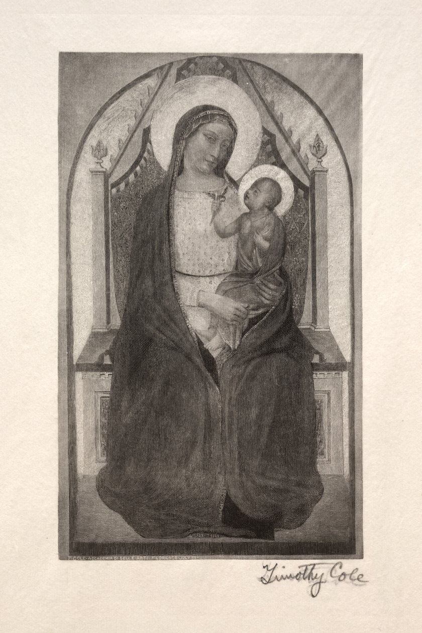 Staří italští mistři: Madonna na trůnu s dítětem držícím ptáka, 1885. od Timothy Cole