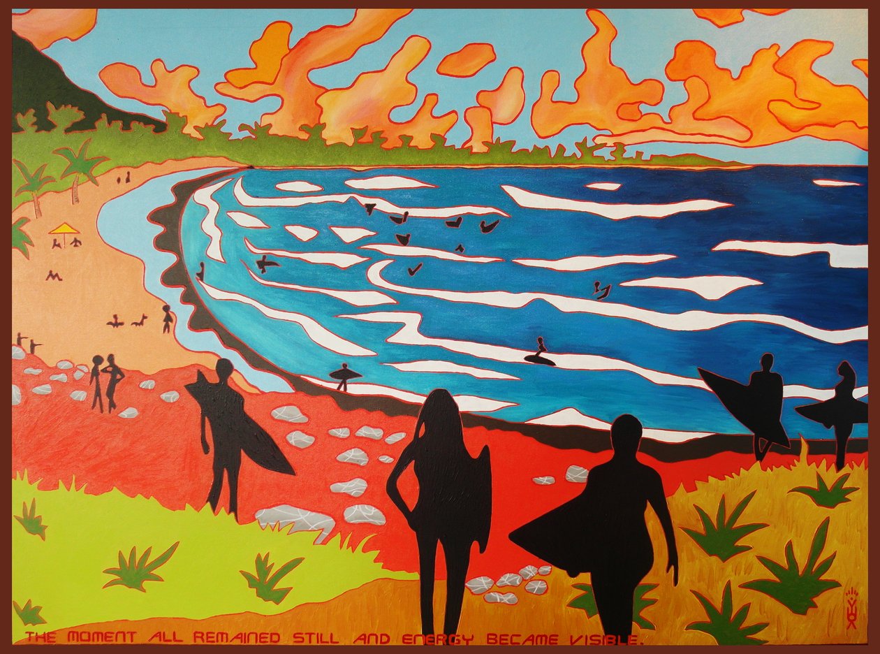 Dulan beach surfers, 2010, olej na plátně od Timothy Nathan Joel