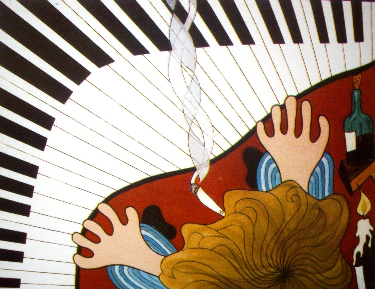 Piano man, 2001, olej na plátně od Timothy Nathan Joel