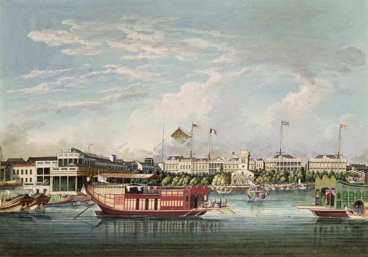 Pohled na Canton, cca 1860 (inkoust a wc na papíře) od Tinqua