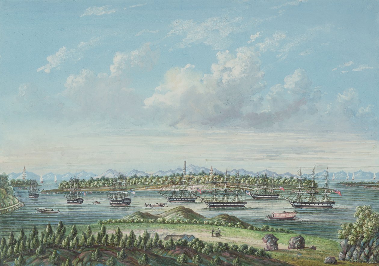 Pohled na Whampoa, cca 1860 (inkoust a wc na papíře) od Tinqua