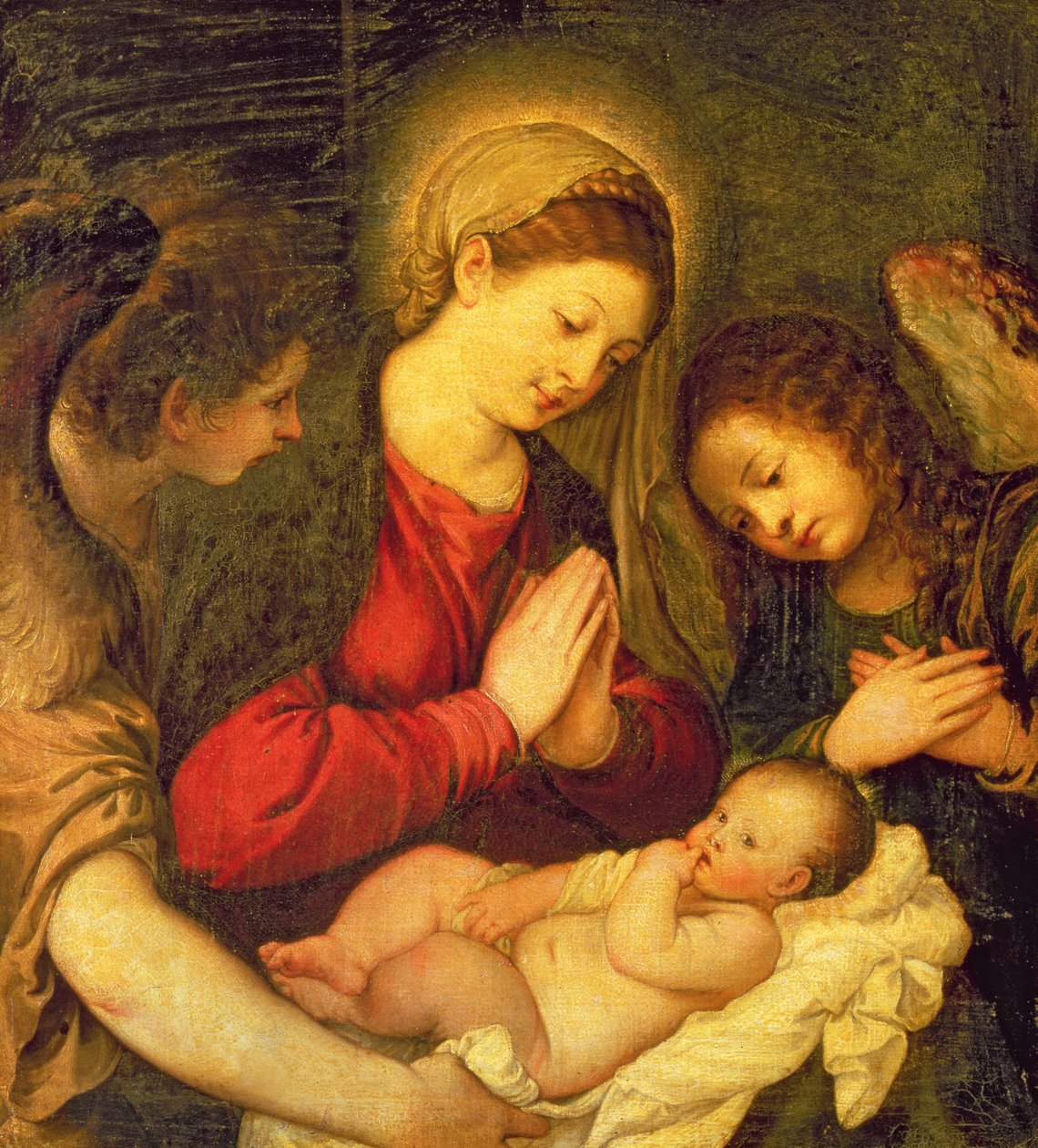 Madonna a dítě se dvěma anděly od Tiziano Vecelli