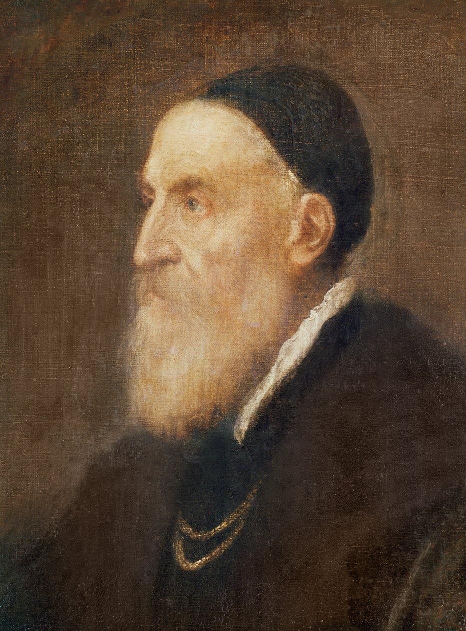 Autoportrét detail hlavy, cca 1575 olej na plátně od Tiziano Vecelli