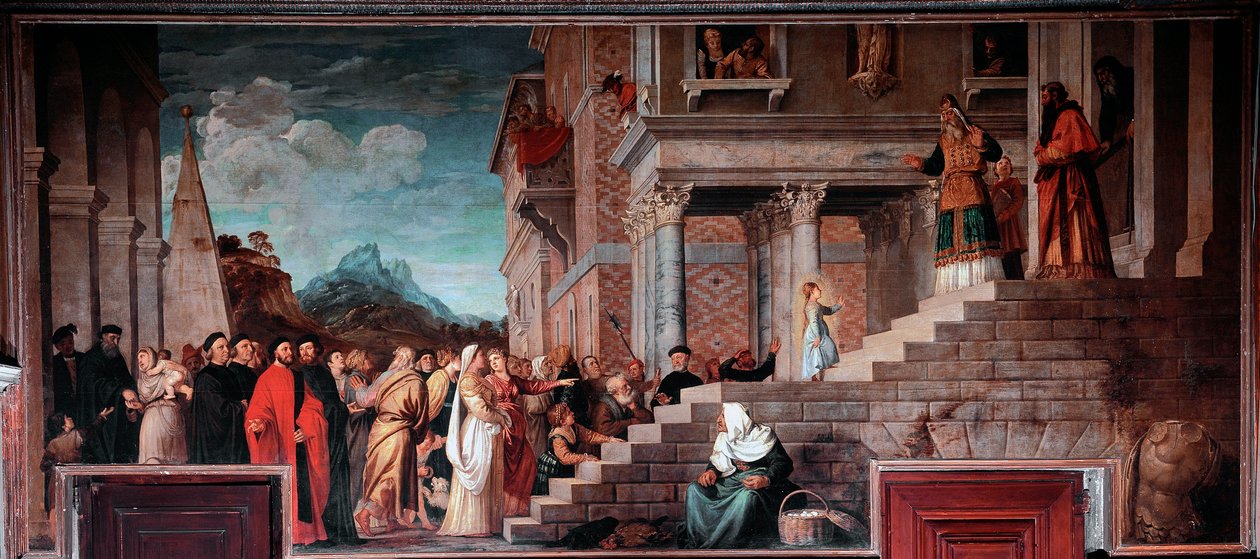 Uvedení Panny Marie do chrámu, 1534-38 od Tiziano Vecelli